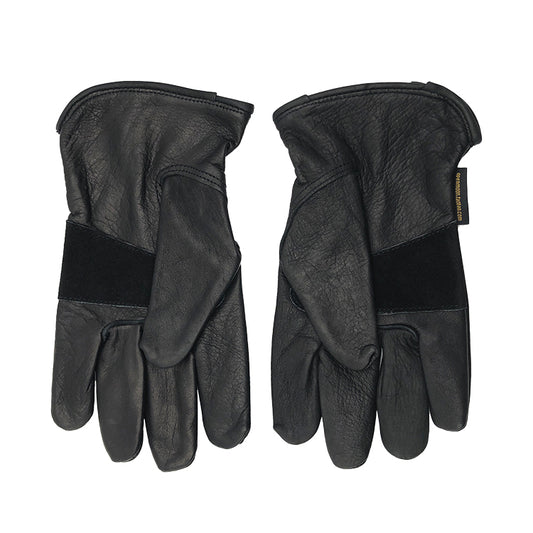 OPENMOON Flex Grip Leather Work Gloves Stretchable Wrist Tough Cowhide Working Glove 1 Pair (Black)