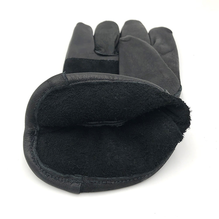 OPENMOON Flex Grip Leather Work Gloves Stretchable Wrist Tough Cowhide Working Glove 1 Pair (Black)