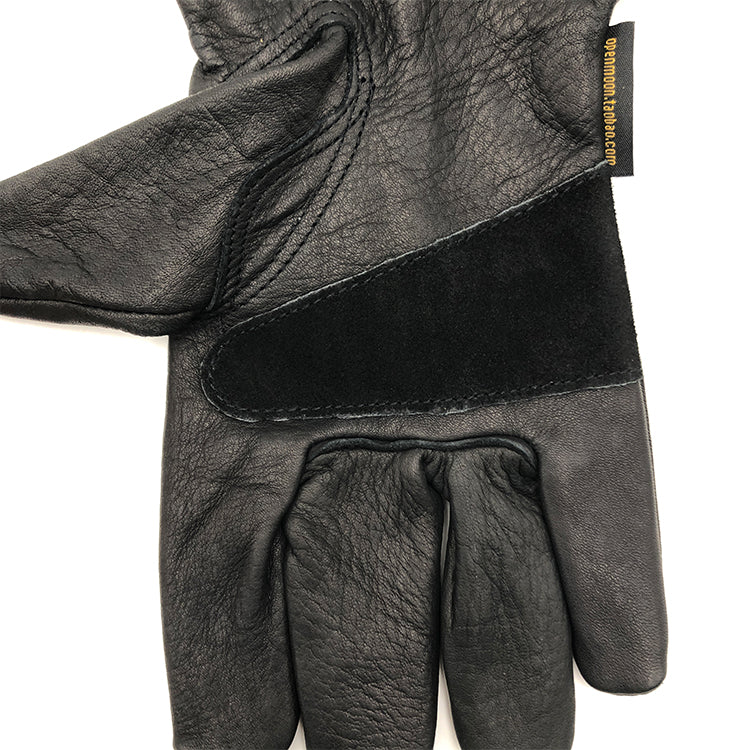 OPENMOON Flex Grip Leather Work Gloves Stretchable Wrist Tough Cowhide Working Glove 1 Pair (Black)