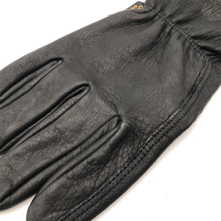 OPENMOON Flex Grip Leather Work Gloves Stretchable Wrist Tough Cowhide Working Glove 1 Pair (Black)